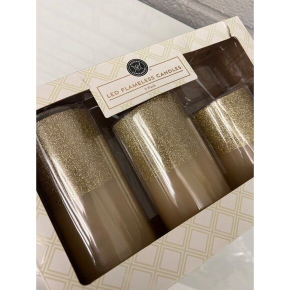 Modern Expressions Led Flameless Gold Candles Set Of 3 - Picture 3 of 5